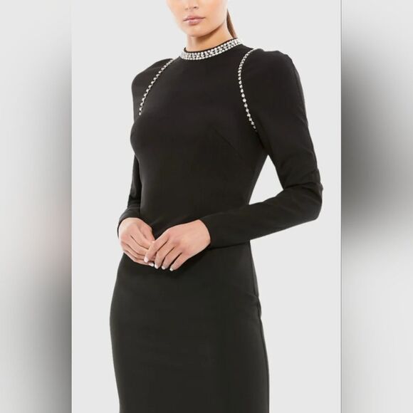 Mac Duggal 26612 Raglan Long Sleeve  High Neck Embellished Gown NWT sz 8 Black - Picture 3 of 7